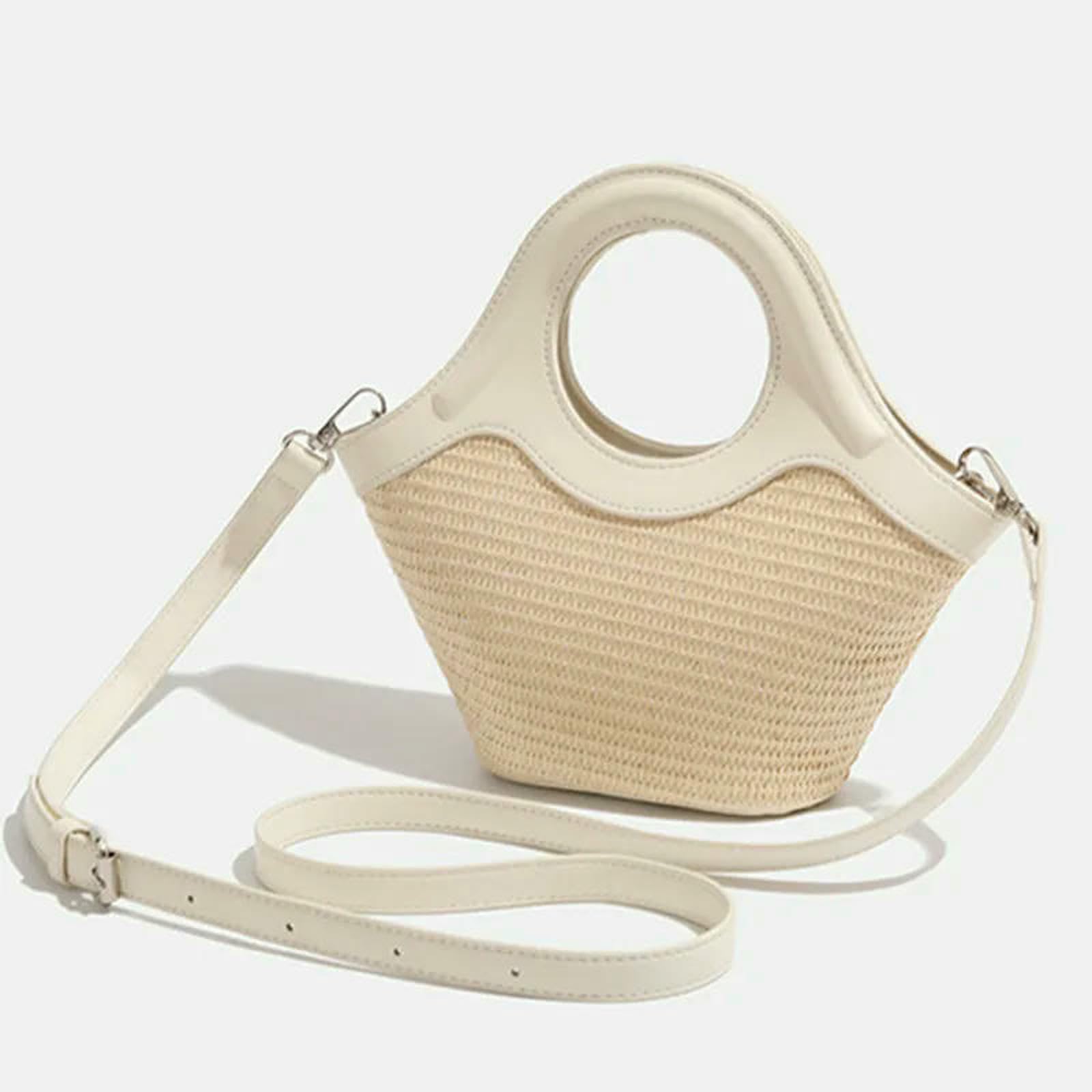 Borsa a Mano Donna Borse da Versatili in Paglia Intrecciata Tracolla Spiaggia Estiva Rattan Fatta Viaggio Casual-Marrone
