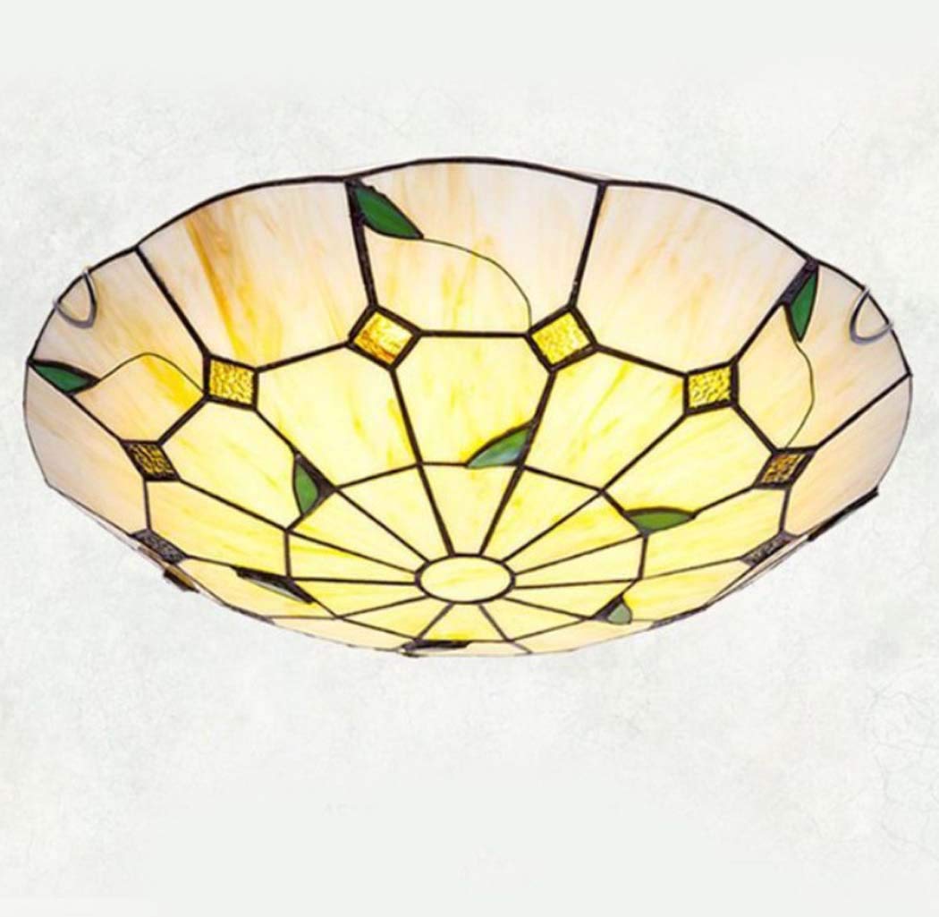 Yjmgrowing Pastoral Style LED Flush Mount Ceiling Light in Tiffany Style Stained Glass Ceiling Lamps for Bedroom Lighting,LED Chip,12inch/16inch/20inch,Warm Light,30cm