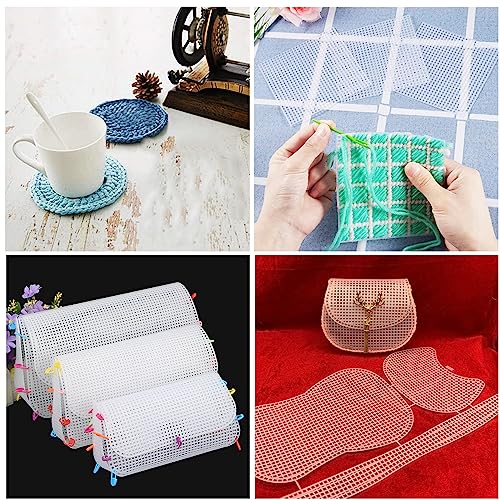 Image of Allazone 59 PCS Mesh Plastic Canvas Sheets Kit Including 24 PCS Clear Plastic Canvas, 12 Color Acrylic Yarn for DIY Crafts Embroidery Cross Stitch, Acrylic Yarn Crafting, Knit and Crochet Projects