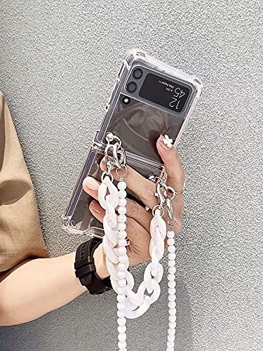 Ifilove For Samsung Galaxy Z Flip 3 Case, Girls Women Cute Luxury Bracelet Wristband Keychain Pearl Shoulder Strap Clear Shockproof Protective Case Cover For Samsung Galaxy Z Flip 3 #TOP1
