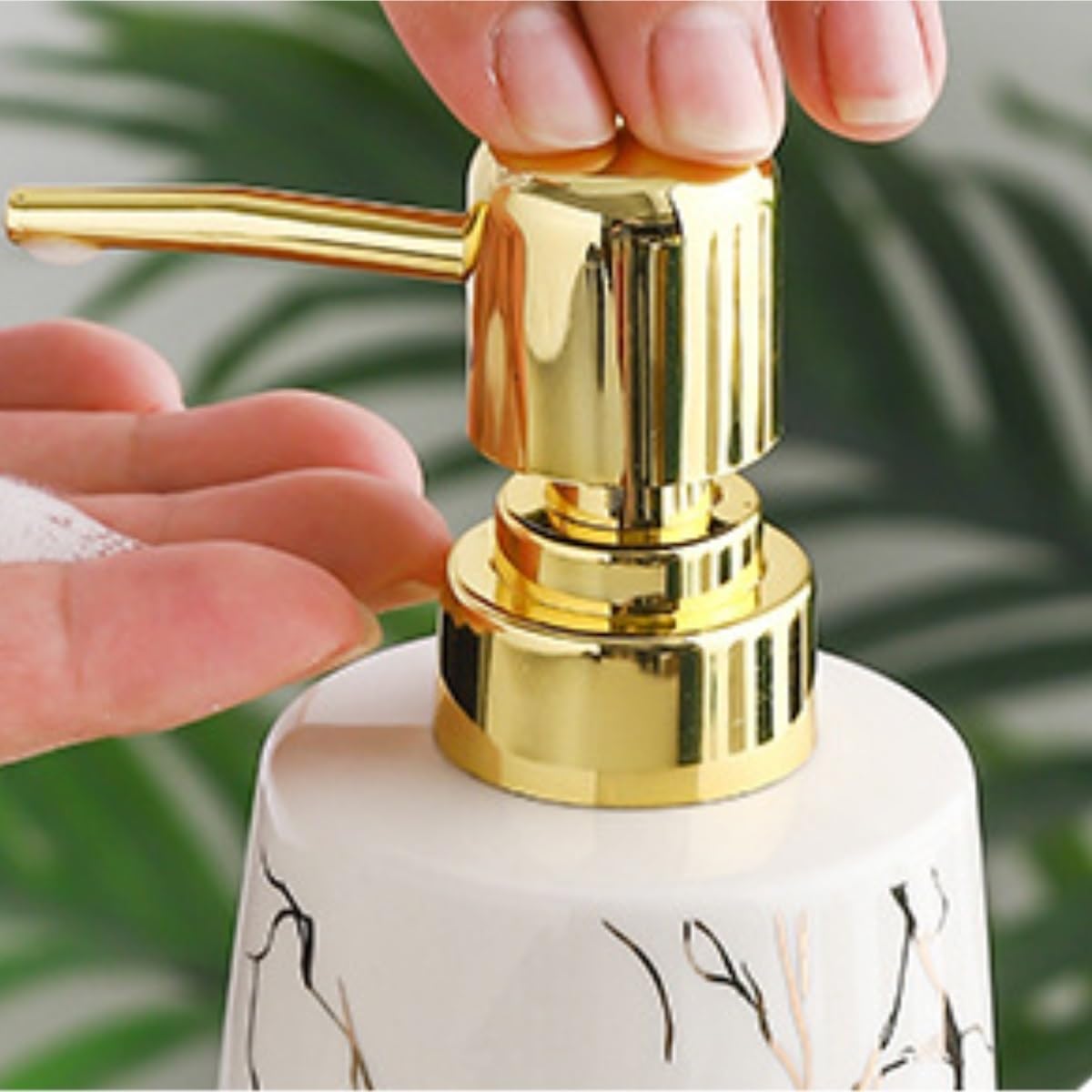 Dispenser Sapone Ricaricabile Distributore di Sapone in Ceramica con Pompa per Bagno, Ufficio, Bottiglia Liquido Decorativa Dosatore Liquido(White)