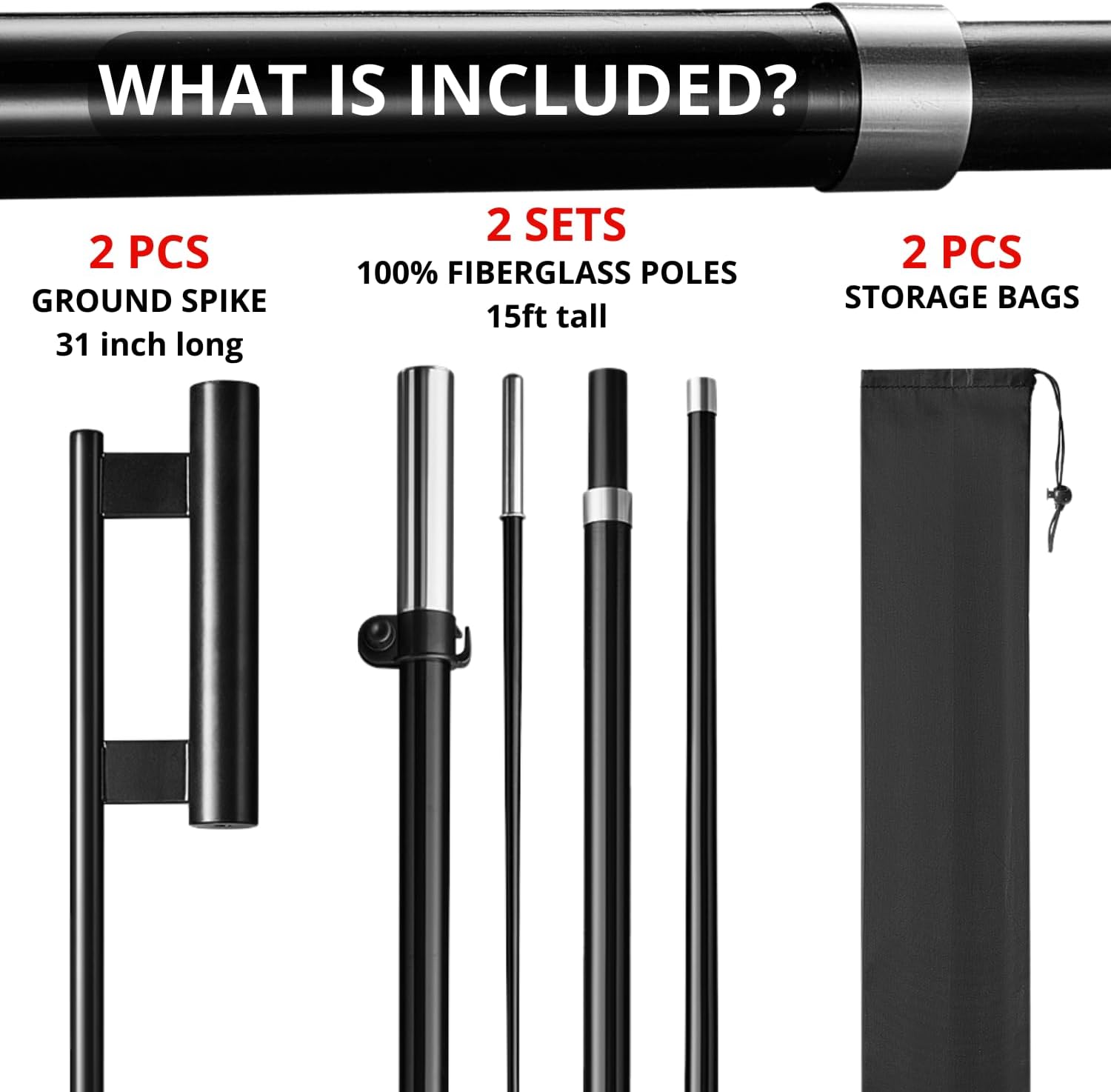 ASHUR Feather Flag Pole Kit, 15ft Tall 2Pack 100% Fiberglass for 12ft Feather Flags, for Outdoor Business Advertising Custom Banner, with Heavy Duty Ground Spikes Swooper Pole kit - Image 4