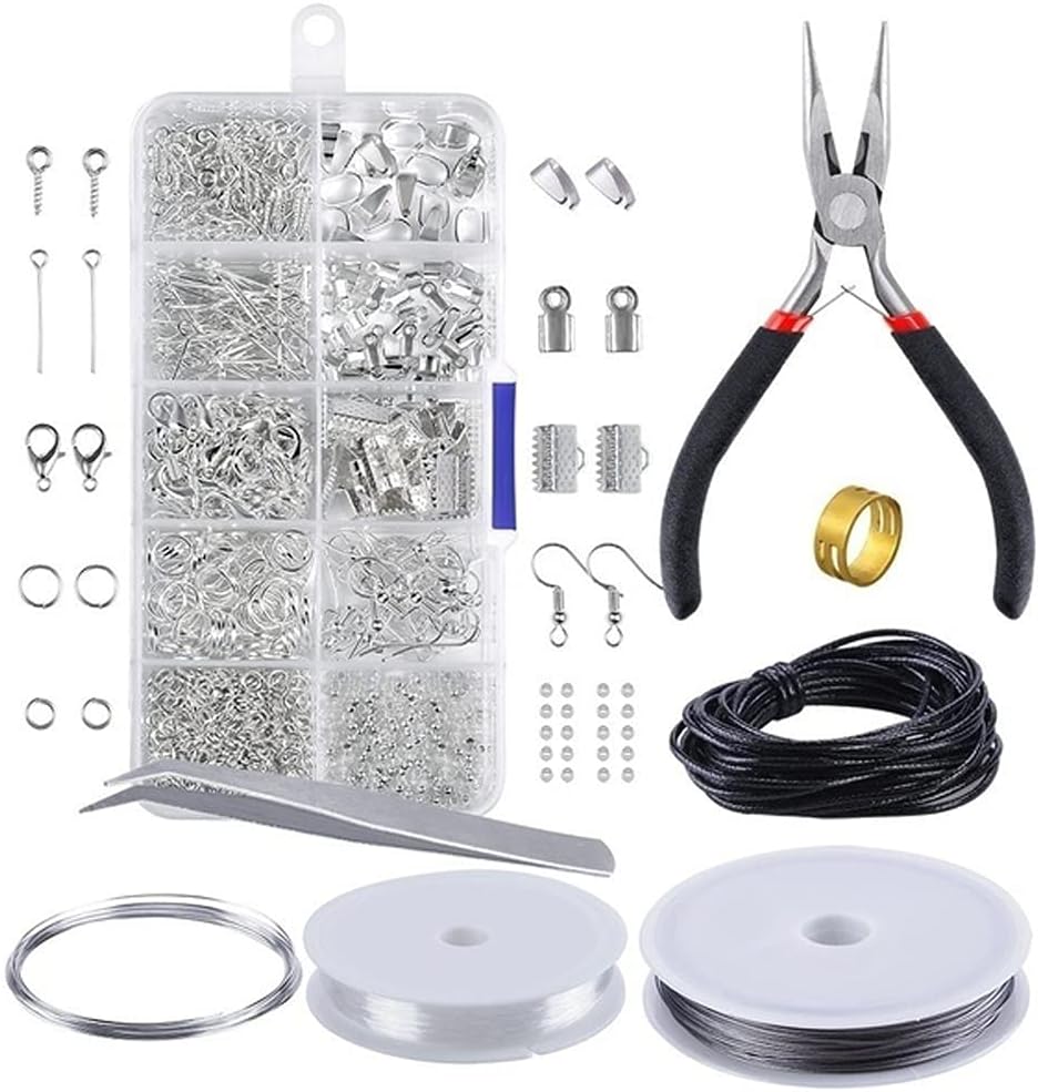 Pepisky Jewelry Making Kit,Jewelry Findings Starter Set Jewelry Beading Making and Repair Tools Pliers Silver Beads Wire Starter Tool