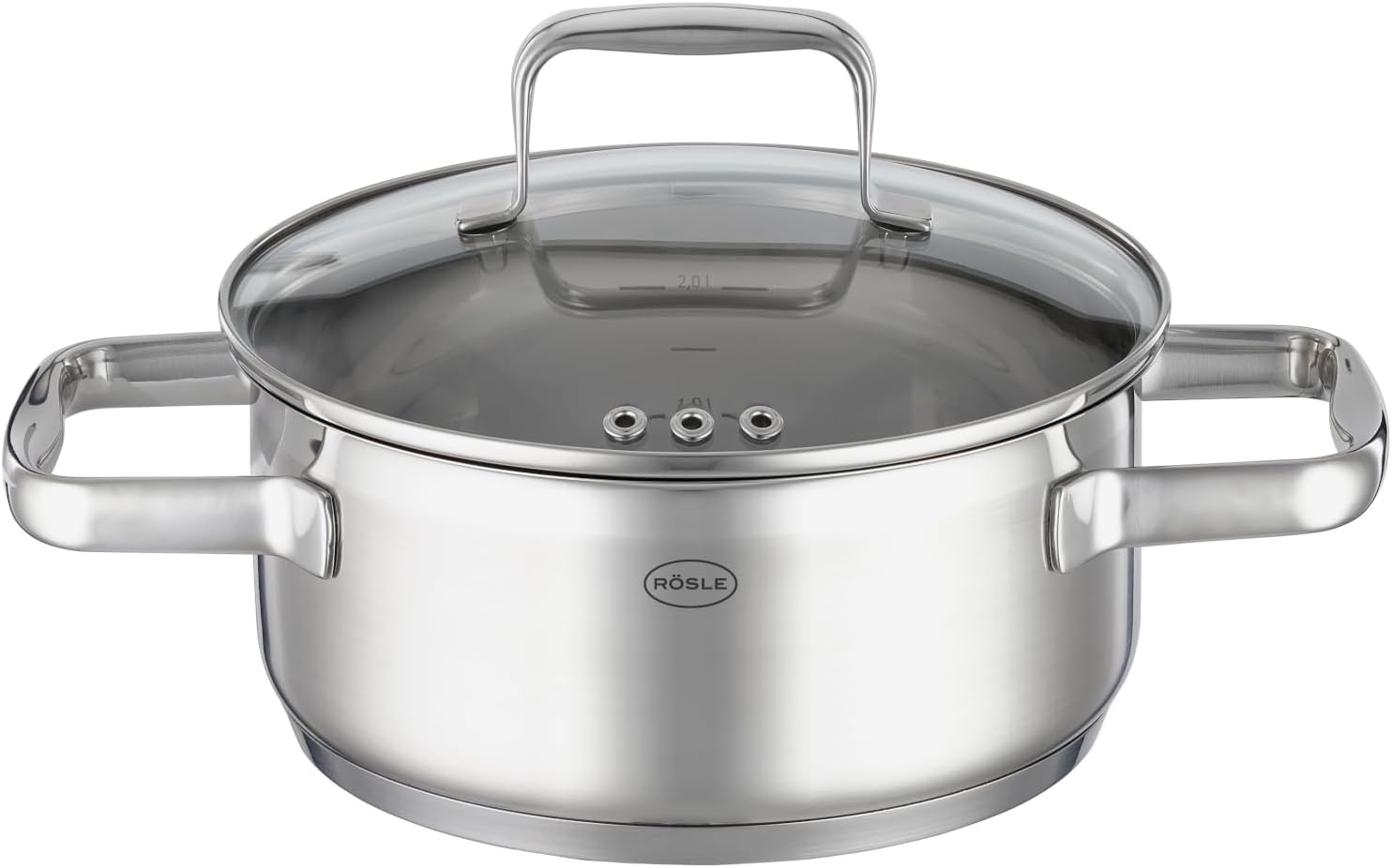 Rosle "Charm" Series Stainless Steel Low Casserole Pot with Tempered Glass Lid (7.8 in.)