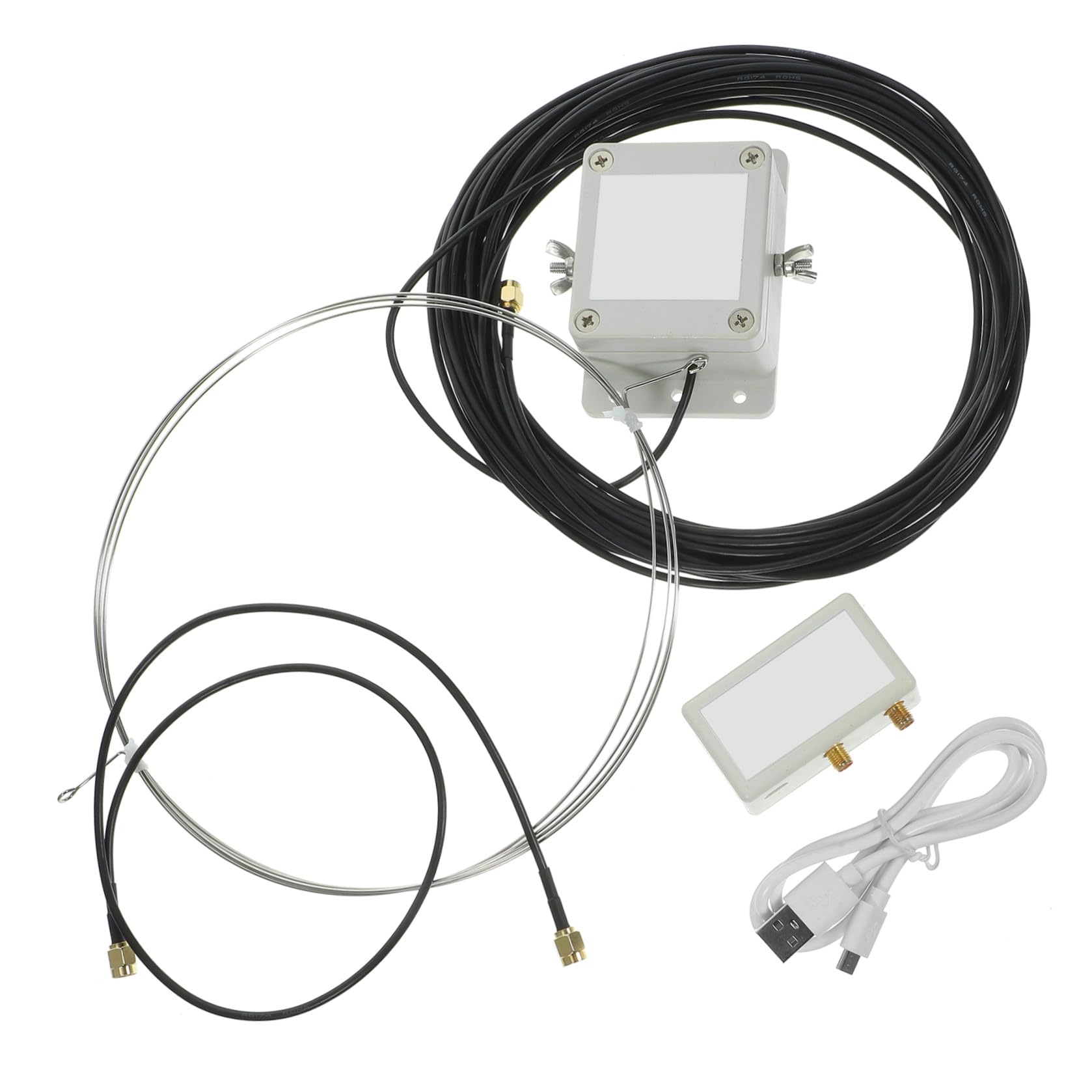 HOMSFOU Antenne Annulaire Active Modèle 30 pour Réception Ondes Moyennes, Installation Facile USB, Usage Balcon Et Toit, Suppression Bruit Local, Acier Inoxydable
