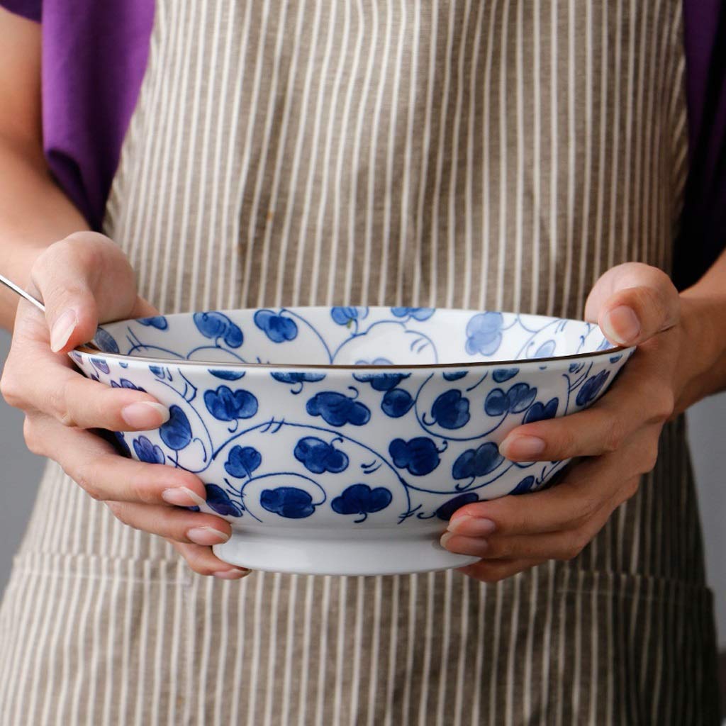 Bol à mélanger en céramique au design vintage Bol à salade de fruits en porcelaine bleue et blanche Bol à ramen de style japonais Bol à soupe de grand calibre Bol à spaghetti Bols de service de 8 pou
