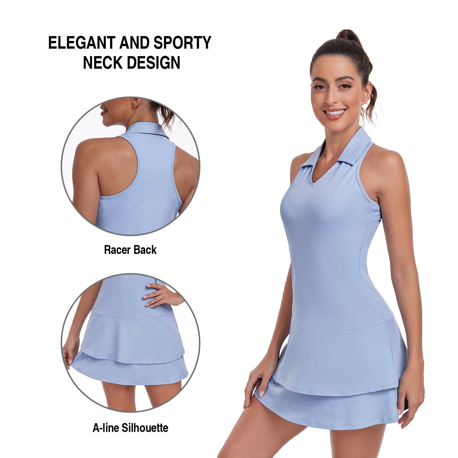 Soneven Damen Tenniskleid mit Hose Ärmellos 1/4 Zip Tennis Kleidung Set Sportkleider Sommerkleid Golfkleid Für Sport Tennis Baseball