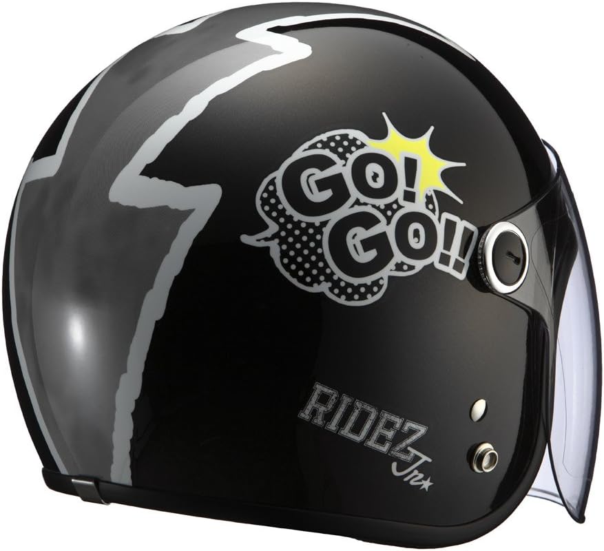 【RIDEZ(ライズ)】 Jr GOGO ジェットヘルメット バイク パールブラック キッズ(53-54cm) バイク ヘルメット ジェット 開閉シールド付き ジュニア