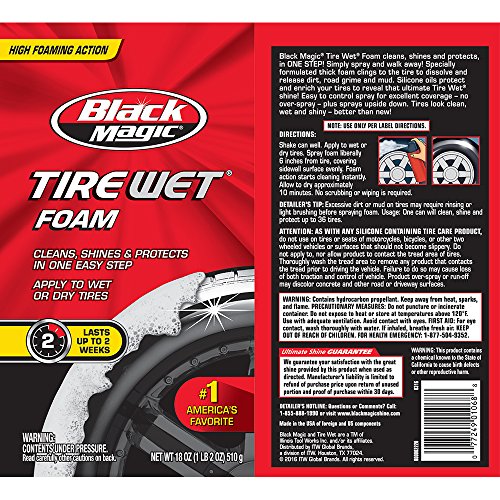 Image of Black Magic 800002220 Tire Wet Foam, 18 oz. - Specially Formulated Thick Tire Spray Foam Clings to Tires to Dissolve and Clean Dirt While Shining and Protecting All In One Step (Pack of 2)