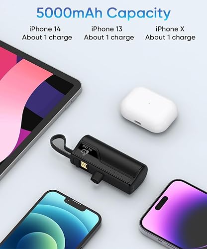 Miniatura 3 de Mini cargador portátil de 5000 mAh, batería de carga para iPhone, cargador de teléfono de respaldo externo compatible con iPhone 14, 13, 12, 11, X,
