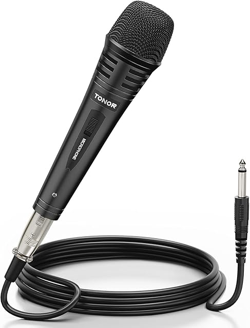 TONOR Dynamiczny mikrofon z kablem XLR 5 m, jack 6,35 mm, mikrofon ręczny, mikrofon kompatybilny z JBL Partybox, urządzenie do karaoke, mikromiks do DVD/telewizora/KTV audio/miksera