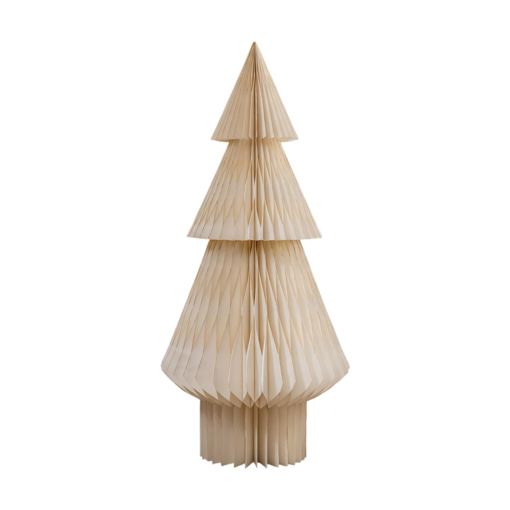 GILDE Dekoobjekt Honeycomb Tannenbaum aus Papier - glitzernd - geometrisches Muster - Creme - Höhe 121cm x Ø 56cm - Weihnachtsdekoration