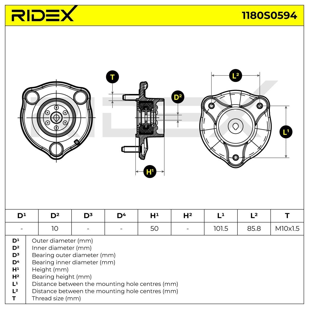 RIDEX 1180S0594 Supporto ammortizzatore Anteriore senza cuscinetto a sfere Compatibilità con MERCEDES-BENZ Classe C Sedan W205
