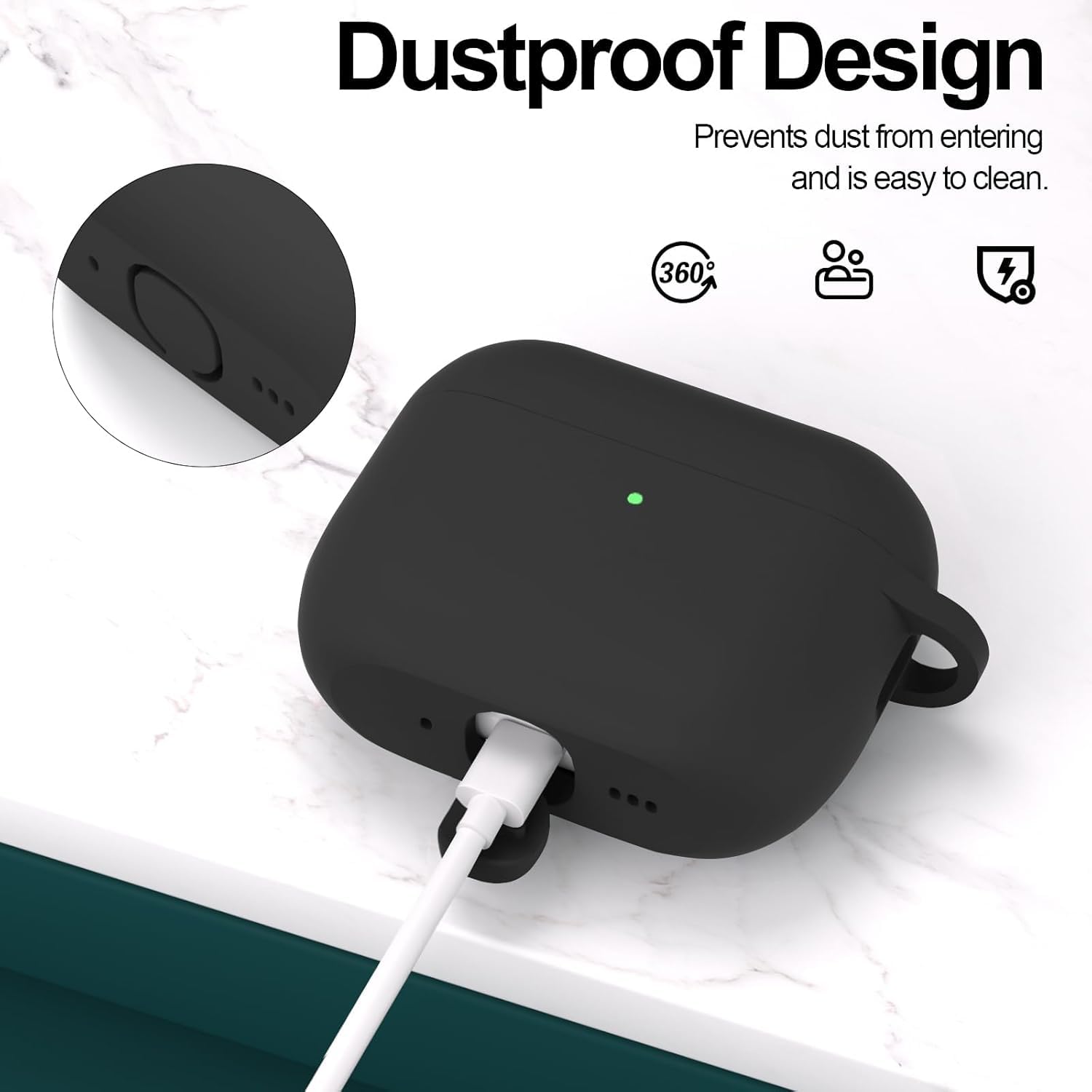 New Soft Silicone Case Compatible with Apple AirPods Pro 3 Generation (2025) Protective Silicone 360° Full Protection Dust-Proof Shockproof Case Cover with Hook (Cover Only) (Black) — Amazon image 5