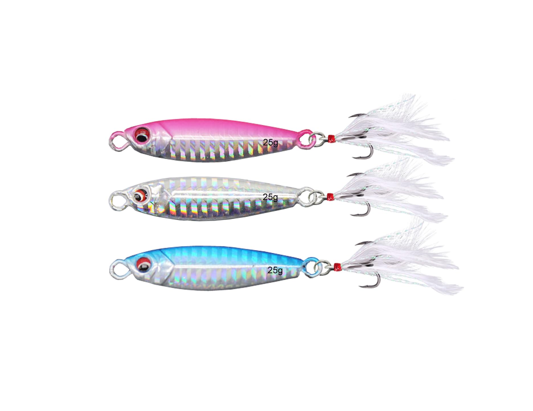 Sprat lures Sea Trout Bass Mackerel Jig Spinners Fishing Sandeel Cod Pollock 25 Gram Long Cast White Silver Super Feather Tail Salmon Pike Boat Trawling Fast Sink Bucktail (Blue, Silver, Pink Set)