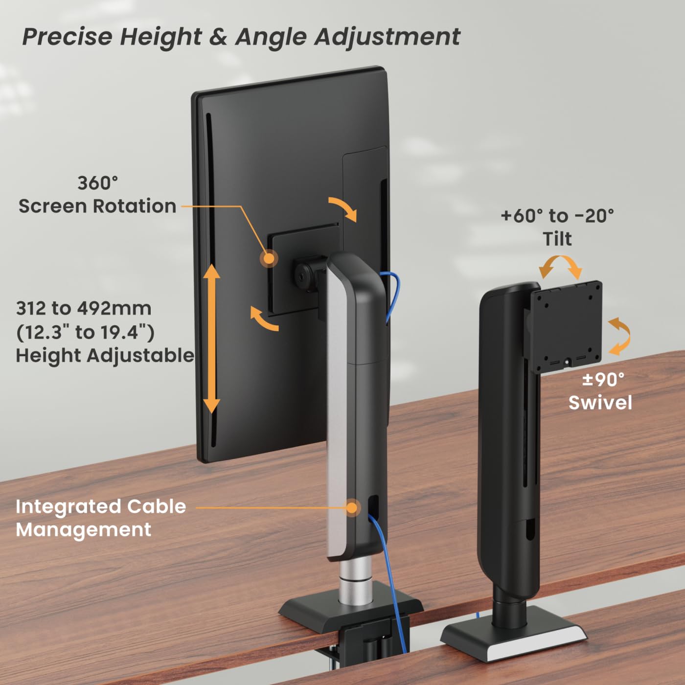 VDD - bras pour moniteur - réglable en hauteur - 1 moniteur - serré