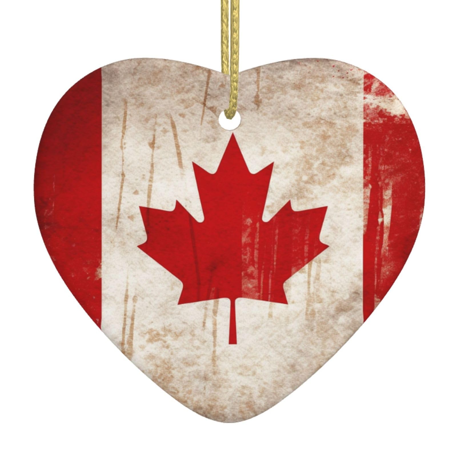 Rldobofe White Retro Canada Flag Christmas Ornaments Heart Shape Ceramic Ornament Christmas Tree Hanging Ornaments Personalized Christmas Decorations For Home