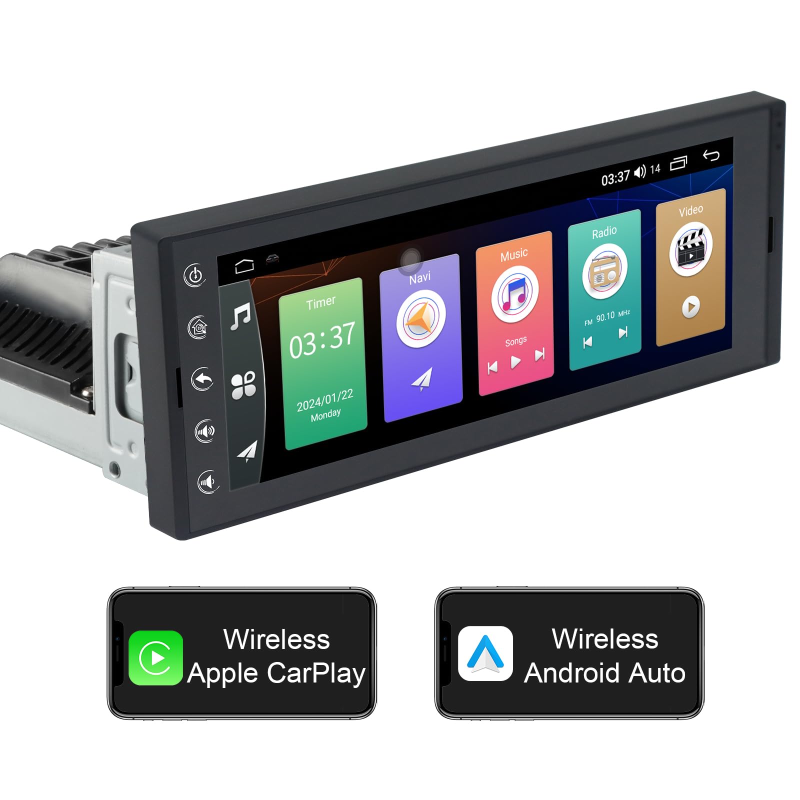 6,9 Zoll Android Autoradio 1Din mit Wireless CarPlay, 2G+32G Android ...