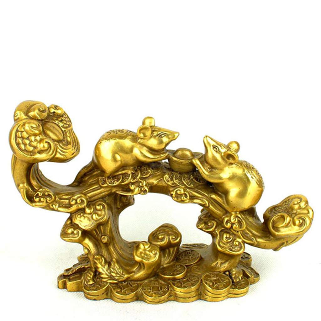 YNIYUJKL Feng Shui Ornaments Zodiac Brass Golden Mouse/Rat Sculpture,Attracting Good Luck And Wealth Decor Statue Home And Office Decor Gifts Collectible