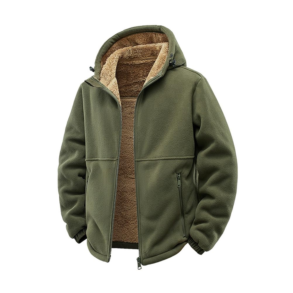 Zielona, XL, bluzy z kapturem Sherpa dla mężczyzn zapinana na zamek zimowa bluza z kapturem z podszewką polarową ciężkie ciepłe kurtki plus size