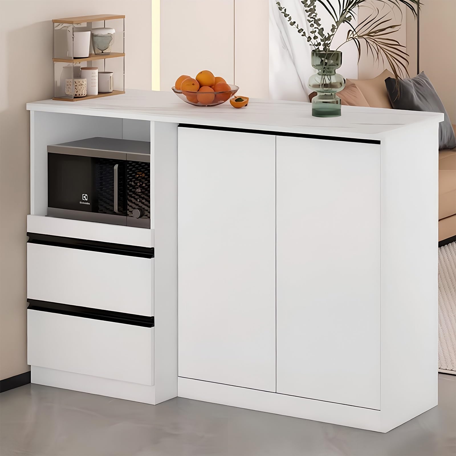Zf9tBw5sH Unità cucina ad isola Credenza bianca ad isola con piano in pietra sinterizzata, 2 cassetti e ante