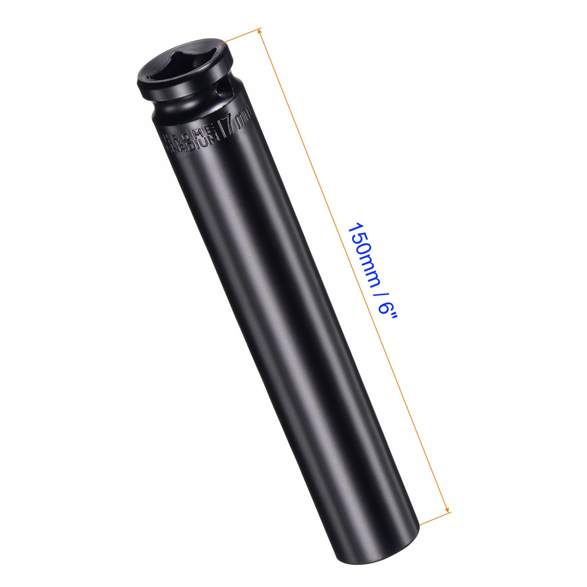 Unifizz 1/2 Inch Drive - 17mm Deep Impact Socket with 6 Point Design, Heat-Treated Cr-V Steel 150mm Length, Metric Sizes - Image 2