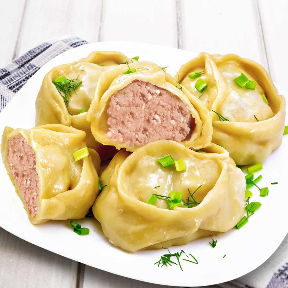 BARIN-Set: 3 x MANTI mit Schweinefleisch, Gesamt Netto 2,25 kg, Handgefertigte Teigtaschen mit Hackfleisch und Zwiebeln, Tiefgefrorenes Fertiggericht, Ideal für Großfamilien