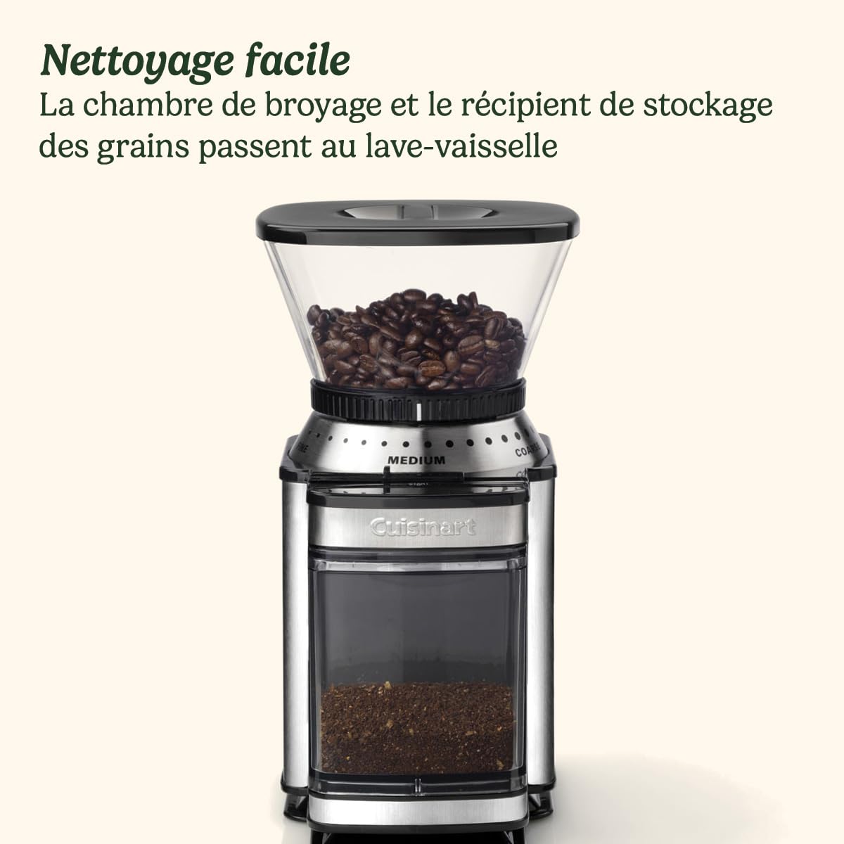 CUISINART Moulin à café pour la maison | 4-18 tasses | 18 réglages de mouture | Différentes intensités d'infusion - espresso, infusion à froid, latte, cappuccino | lavable au lave-vais