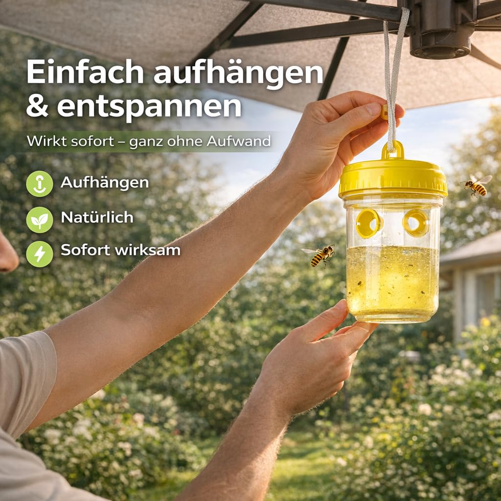 Wespenfallen Set - effektives Mittel gegen Wespen – ideal zur Wespenabwehr im Außenbereich wie Terrasse, Garten und Gastronomie (15x)