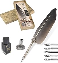 VABNEER Vintage Feather Pen Ink Set - Antique Calligraphy Pen with Nib for Self-Use (Black Grey)