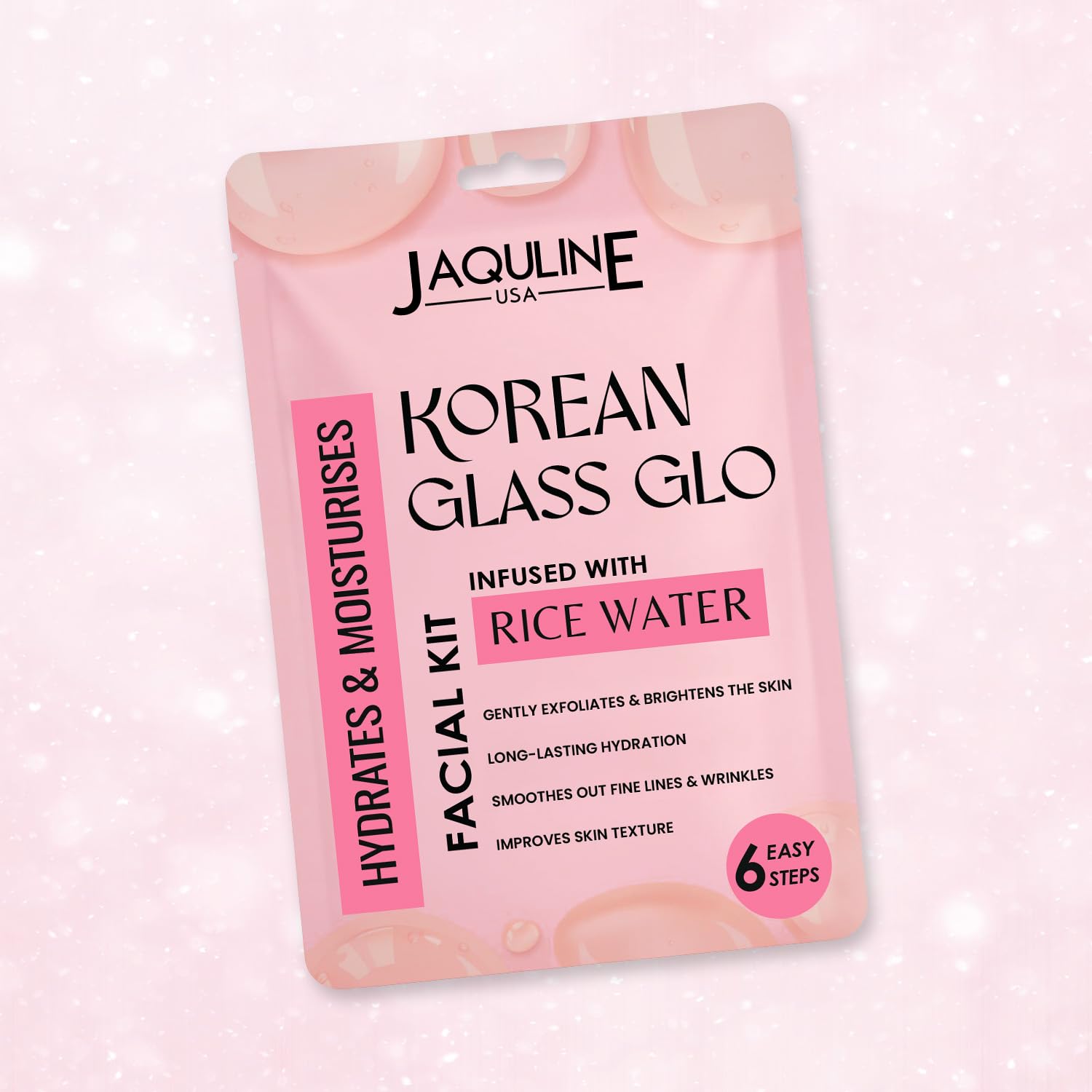 JAQUILINE USA Korean GLO Rice Water Facial Kit | Korean Glass Skin Formula | Hydrating & Brightening with Rice Water & Ginseng | Smoothens & Firms Skin | For Men & Women , 32g