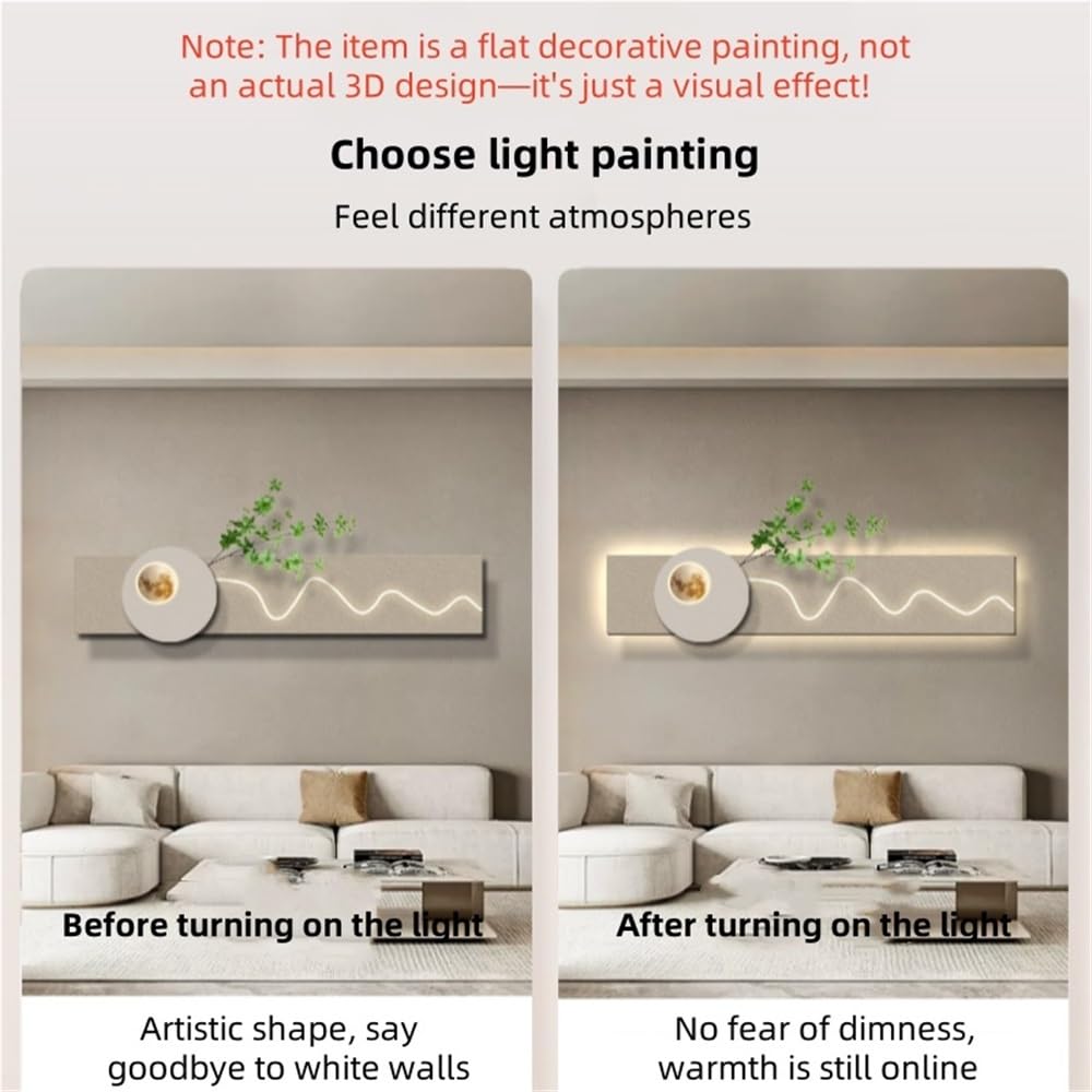 Cuadro de Pared con visión 3D y Luces, Moderno Cuadro Colgante, con Fuente de alimentación enchufable y LED de Alivio, decoración de Pared Grande para Dormitorio y Sala de Estar (A