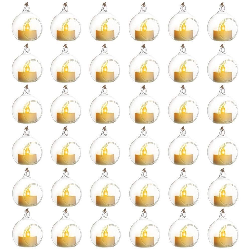 Sziqiqi 12 Stück Hängende LED Flammenlose Kerze Glaskugel Windlichter Hängend Kristall Glas Kerzenständer Kreative Haus Romantische Kerzenständer Hochzeit Geburtstag Fest Deko