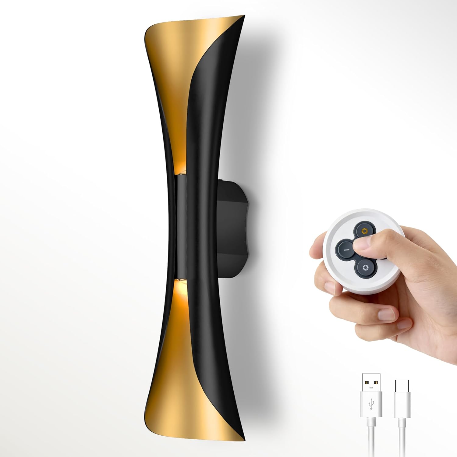 Tubicen Battery Operated Wall Sconce 9000mAh Rechargeable Up Down Wall Lights Cordless Movie Theater Sconces with Remote 2700K-5000K Dimmable Art Deco Wall Sconce for Living Room Bedroom 15.7" H