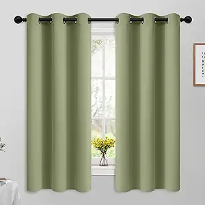 Yakamok Room Darkening Blackout Curtains for Bedroom,Thermal Insulated Grommet Top Light Blocking Window Drapes for Living Room,42W x 63L,Sage Green,2 Panels
