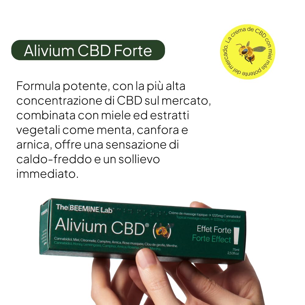 The Beemine Lab - ALIVIUM CBD Forte 250 ml - Crema per massaggi caldi e freddi - Muscoli e articolazioni - Schiena, regione lombare, muscoli, ginocchia, collo, spalle
