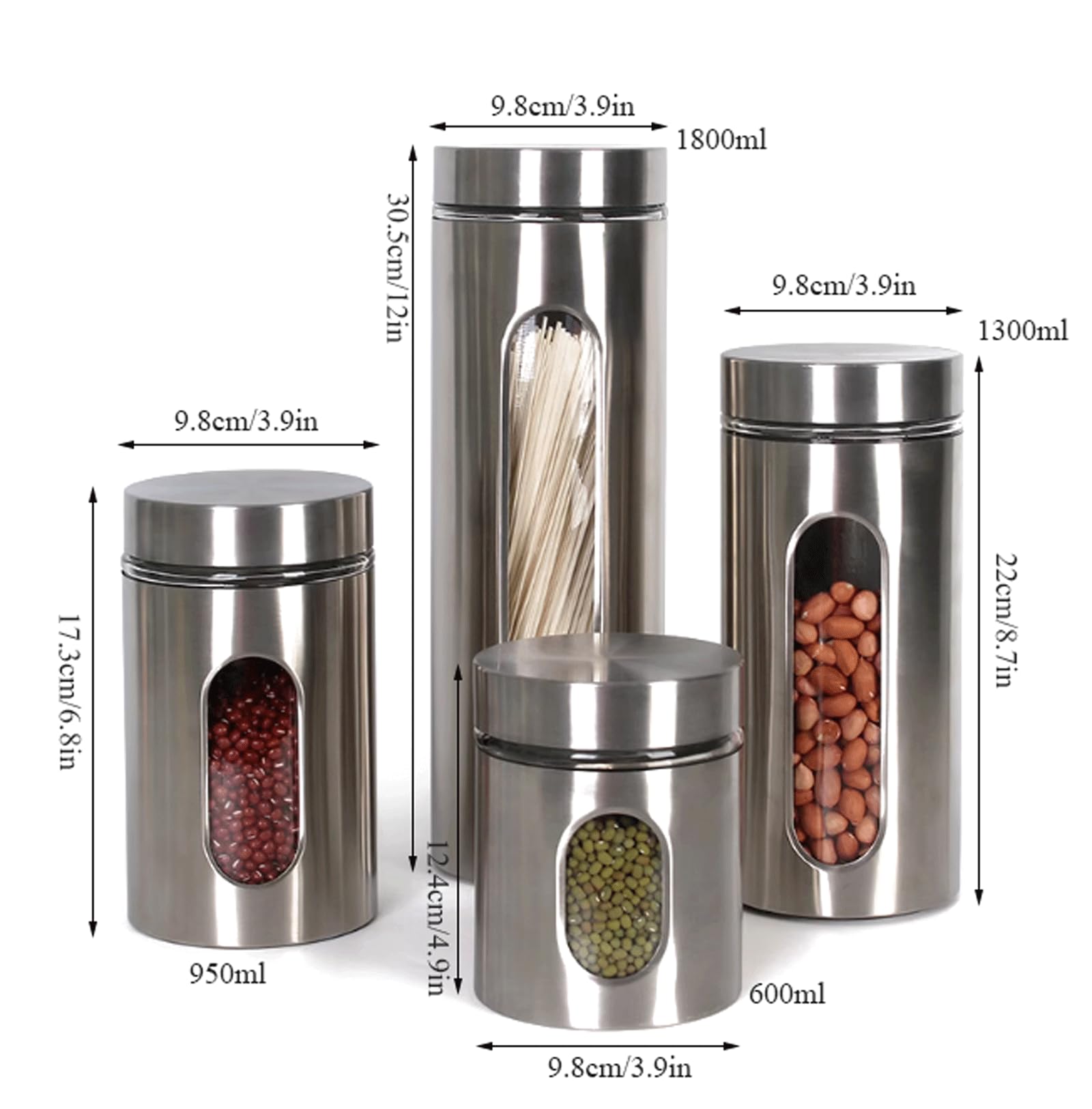 4 Stück robuster Vorratstank aus Edelstahl für Kaffeebohnen, luftdichter Vorratstank für die Küche, Keksdose, Trockenwarenbehälter Dosen-Sets
