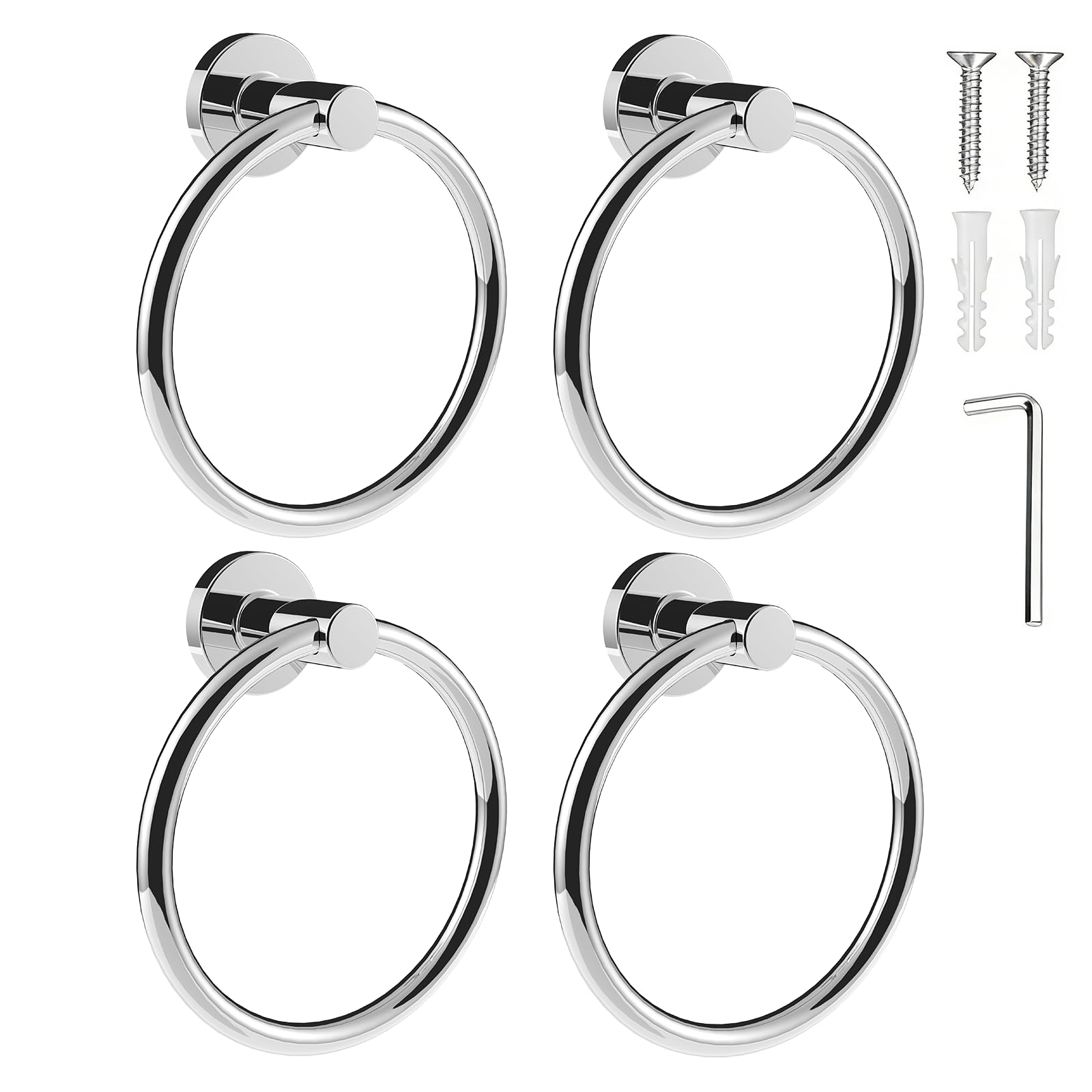 SetSail Towel Holder for Bathroom Wall Chrome Towel Ring, 4 Packs