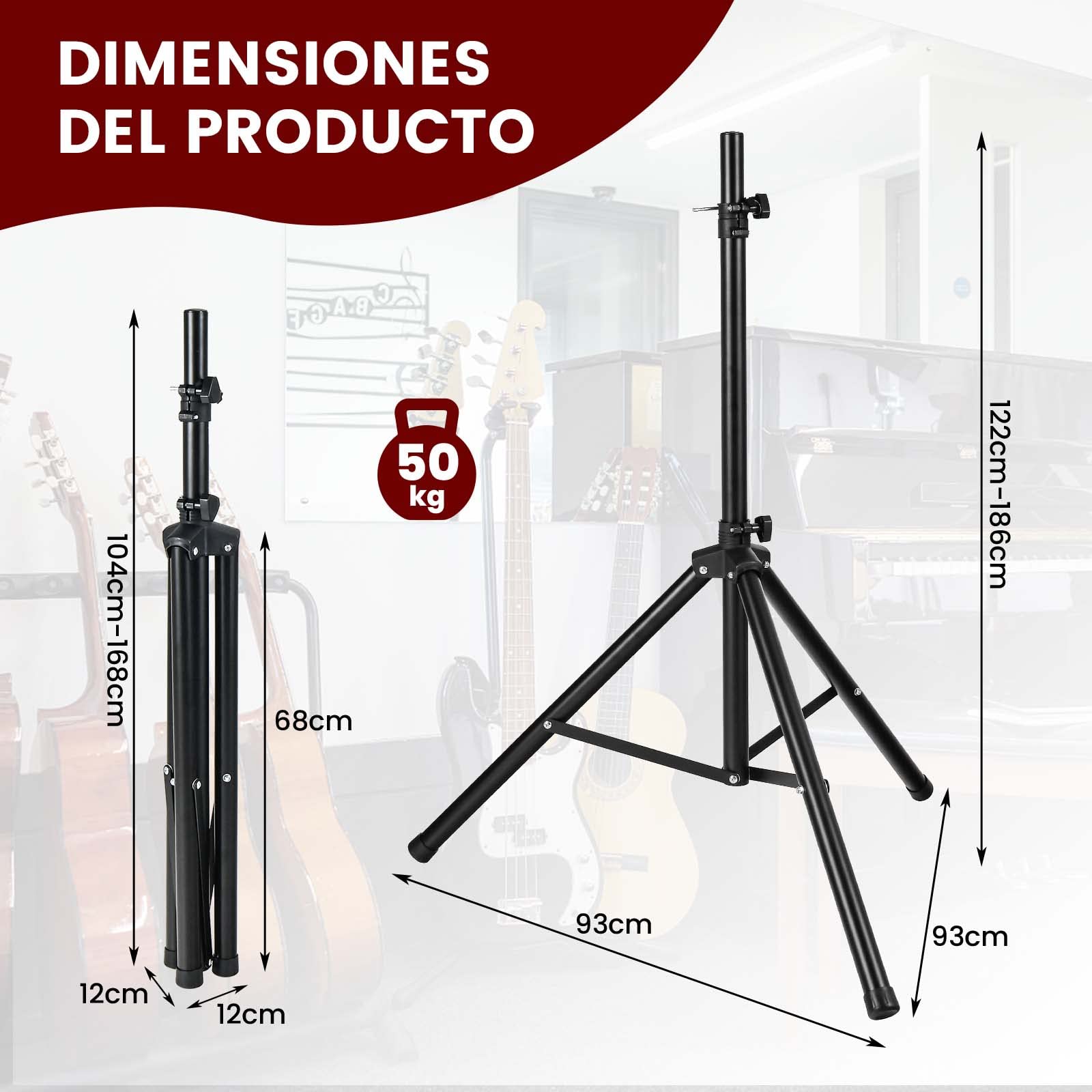 COSTWAY Trípode para Altavoz Soporte Profesional Plegable Altura Ajustable Desde 97-183 cm Capacidad Carga hasta 50 kg