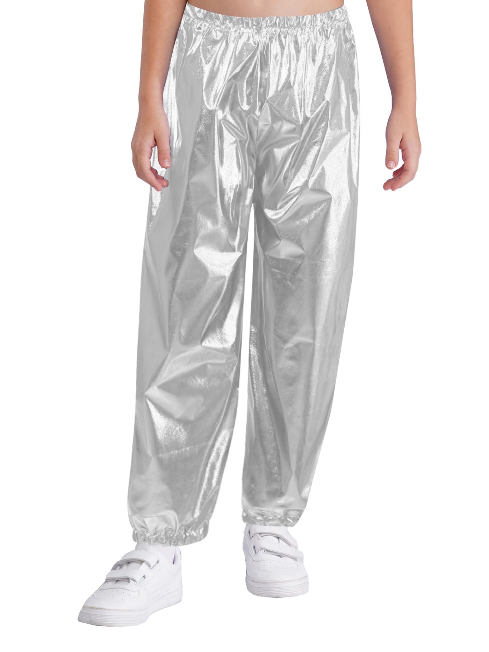 Mädchen Jungen Metallisch Glänzende Tanz Hosen Lange Sporthoen Hip Hop Training Hosen für Performances
