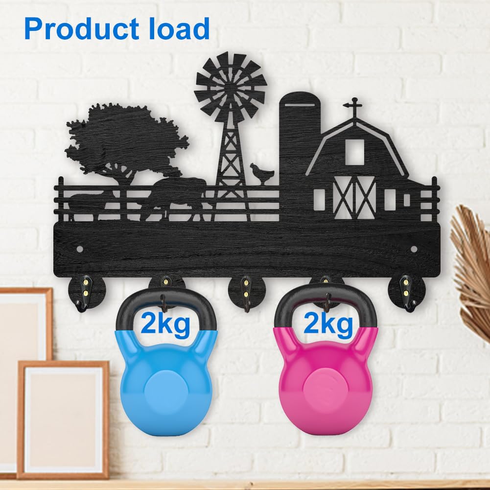 MAYJOYDIY Farm Cow Sheep Wooden Key Hooks Farmhouse Animal Wall Mounted Key Hanger 30×20cm 5 Alloy Hooks for Gift Entryway Hallway Kitchen Room - Image 4