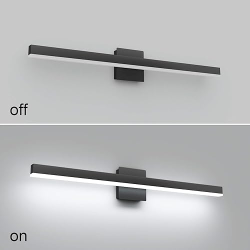 Miniatura 7 de Aipsun Lámpara de tocador negra moderna de 31.5 pulgadas26 W, lámpara LED negra para tocador de baño, lámpara de pared negra para baño (luz blanca