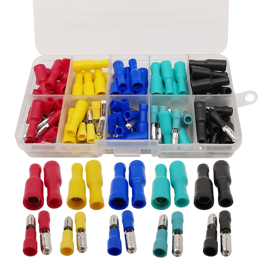 100Pcs/Box Male Female Insulated Wire Connectors Crimp Terminal Assorted Kit for 22~16AWG Wiring