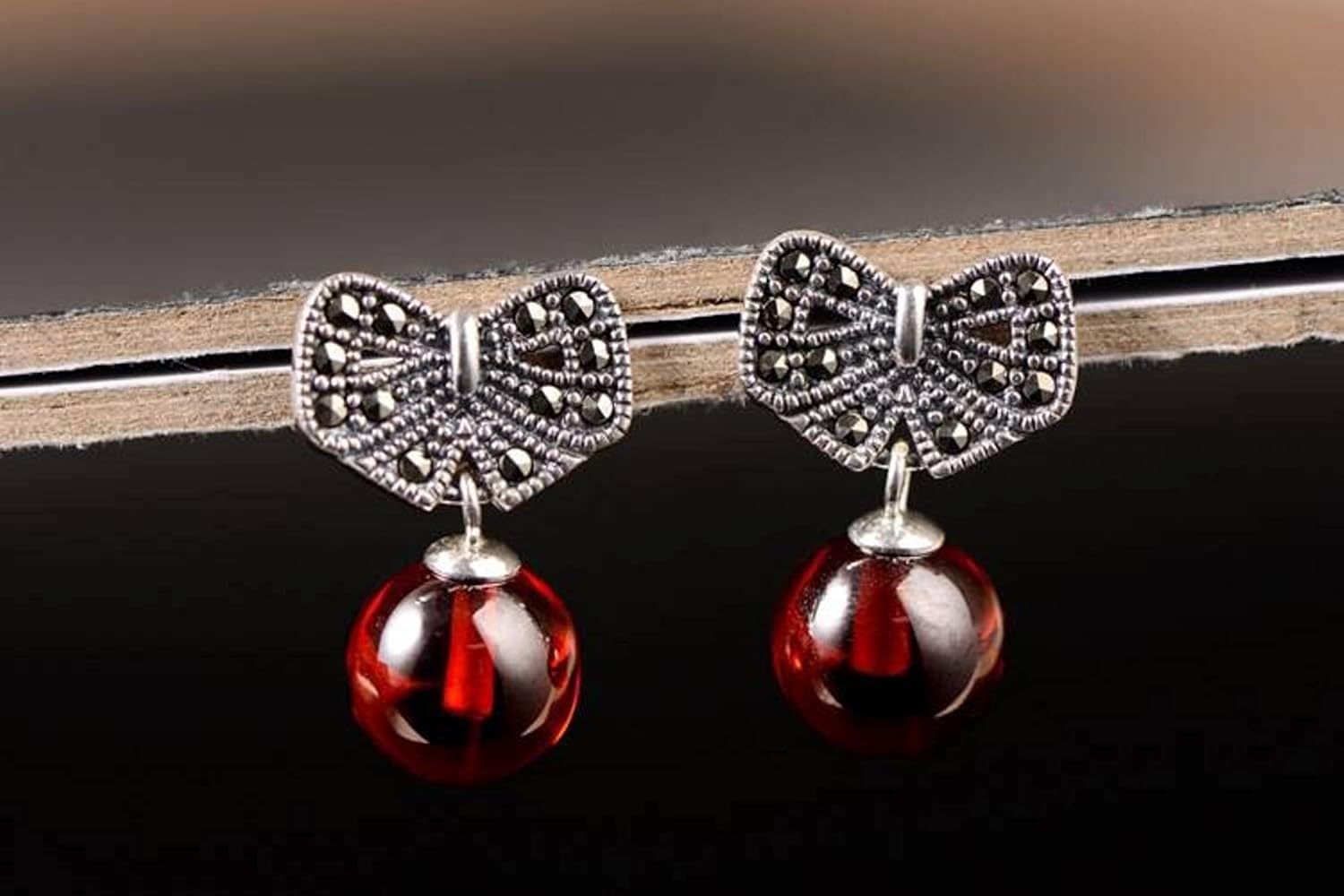 Earfashion Jewelry 925 Silver Jewelry Pearl Ear Stud Female Bowknot Earringsnimalism/Red