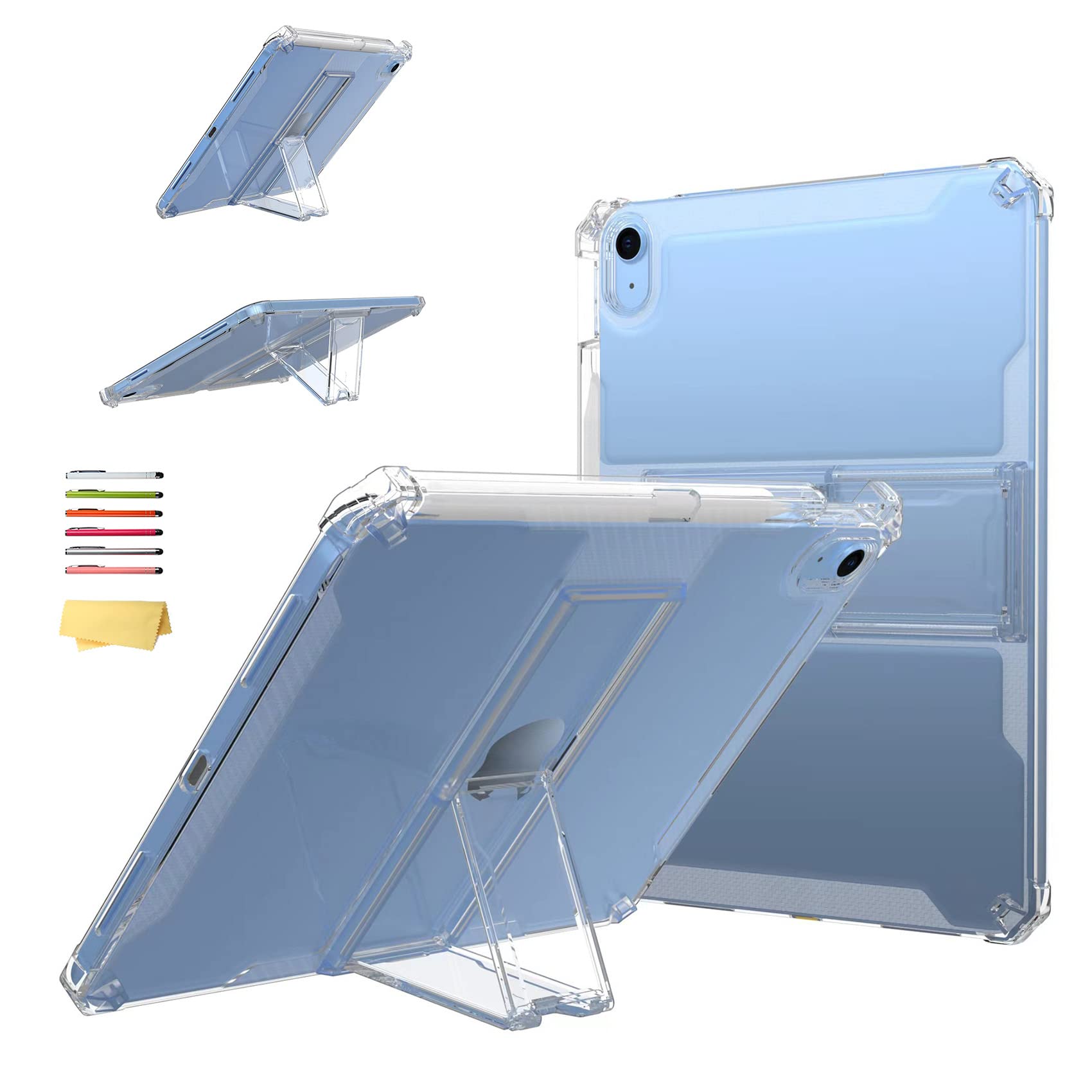 Clear Back Case for iPad Air 11 inch M3/M2 (2025/2024), iPad Air 5th/Air 4th Generation 10.9 inch (2022/2020) with Pencil Holder/Kickstand, UUcovers