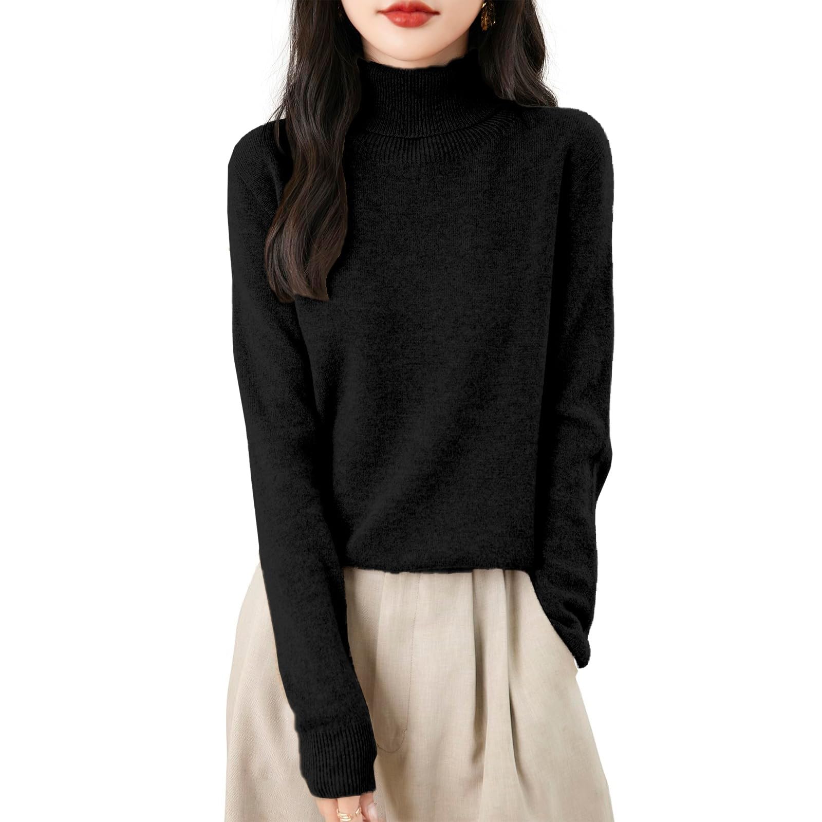Cashmere Sweaters for Women Soft Wool Blend Long Sleeve Mock Neck Tops Solid Lightweight Knit Pullover Sweater