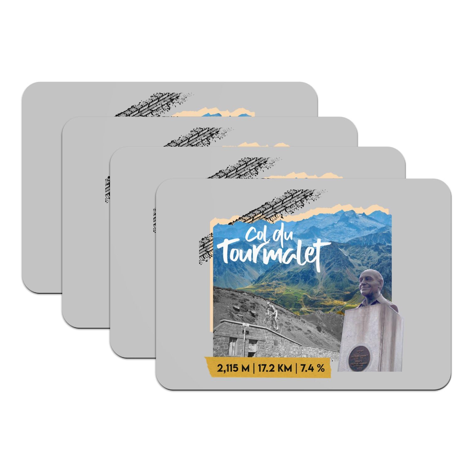 Sets de table Tourmalet gris en caoutchouc 40x29 cm pour repas quotidien des cyclistes