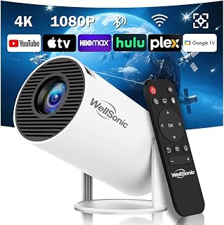 WellSonic HY300 Pro Mini 4K Projector: 200 ANSI Portable Outdoor Movie Projector, WiFi 6, Bluetooth 5.4, Auto Keystone, 180° Rotation