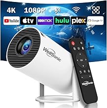 WellSonic Mini Projector Support 4K, 200 Ansi Outdoor & Home Movie Portable Projector with Wifi6 and 5.0 Bluetooth, Automa