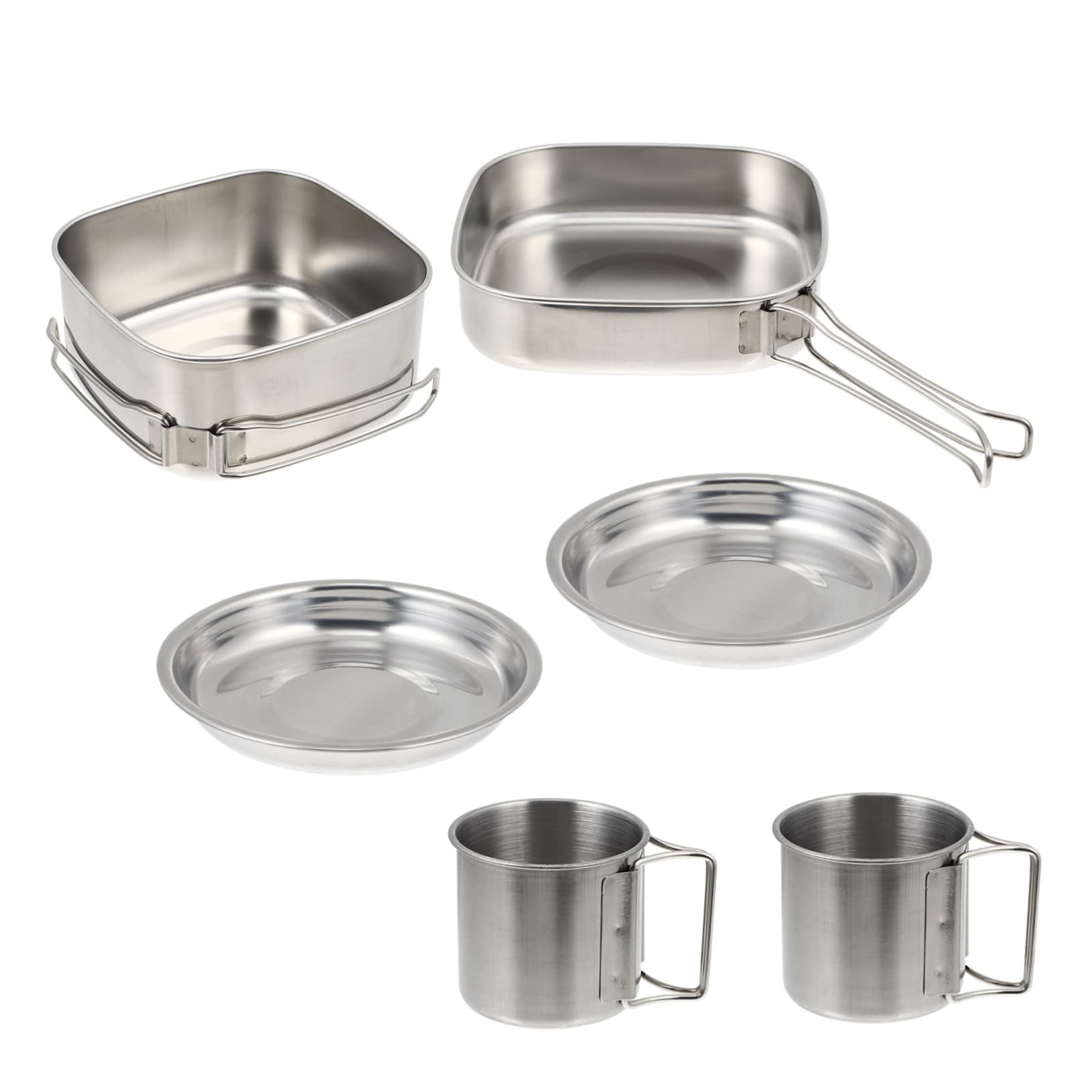 Yardwe Ensemble Cuisine de Camping, en Acier Inoxydable, 1 Set Portable, Poignée Pliable, Facile à Nettoyer pour Barbecue Activités Extérieures